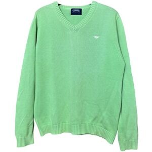 Preppy Italian Cotton Knit V-Neck Pullover Sweater Green Men's Large Old Money
